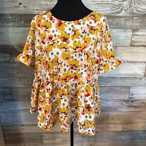 SHEIN Yellow and Peach Floral Blouse